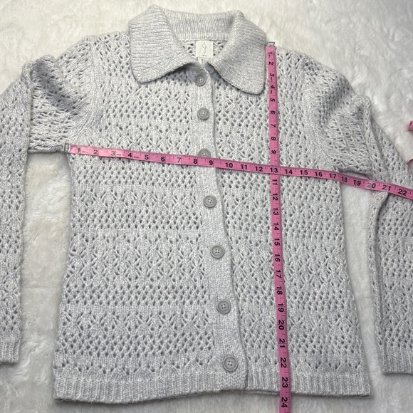 Joie Open Knit Pointelle Cardigan Sweater SM Button Up Shawl Collar Scandi Femme - Picture 8 of 15